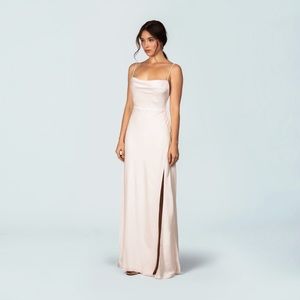 BNWT Fame and Partners Ivory Strappy Draped Slit Gown Dress